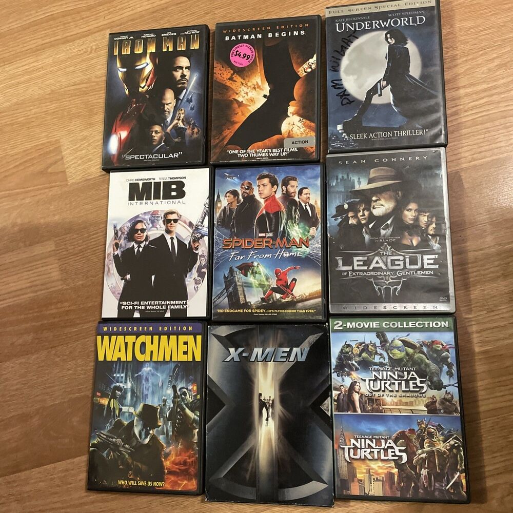 Superhero Action DVD Movie Lot Bundle of 9 - Iron Man Spider-Man Batman X-Men